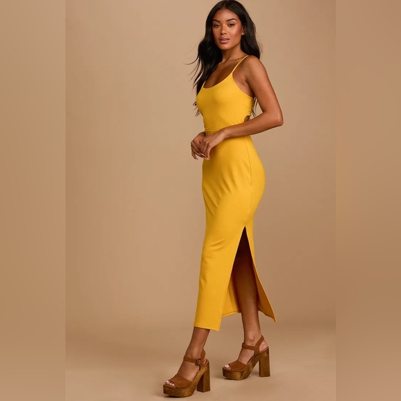 Patio Perfect Mustard Yellow Back Cutout Maxi Dress, size XS - Picture 1 of 8
